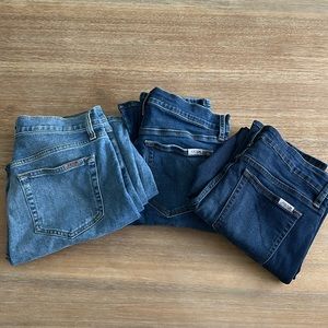 3 pairs of Joes Jeans. All size 28. Dark, Medium and light color.